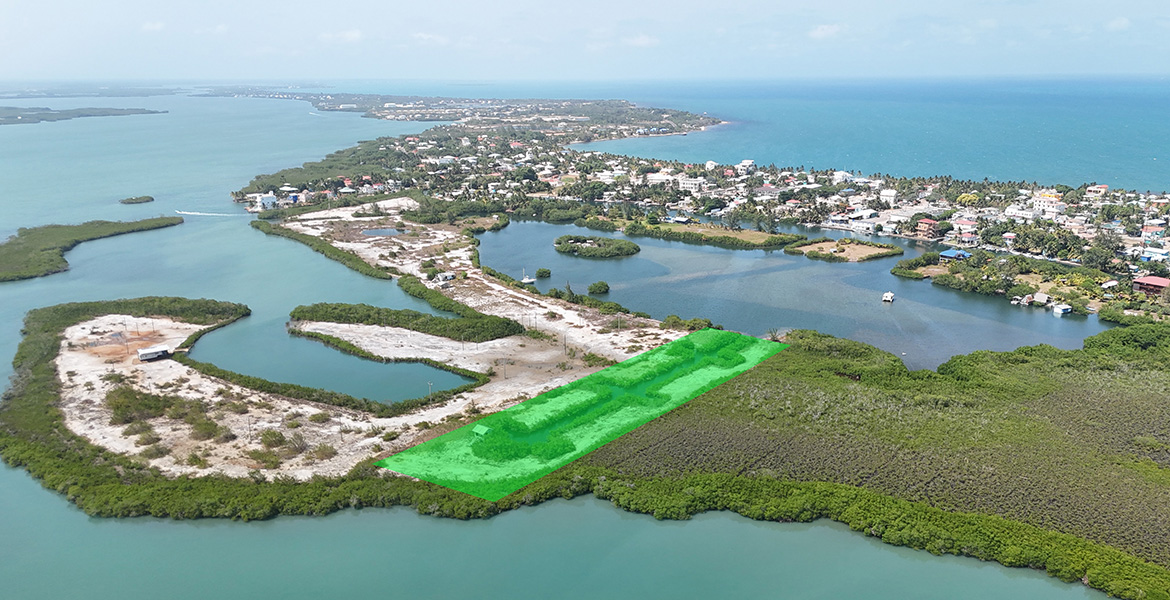 Aerial picture of a property with boatslips in Belize