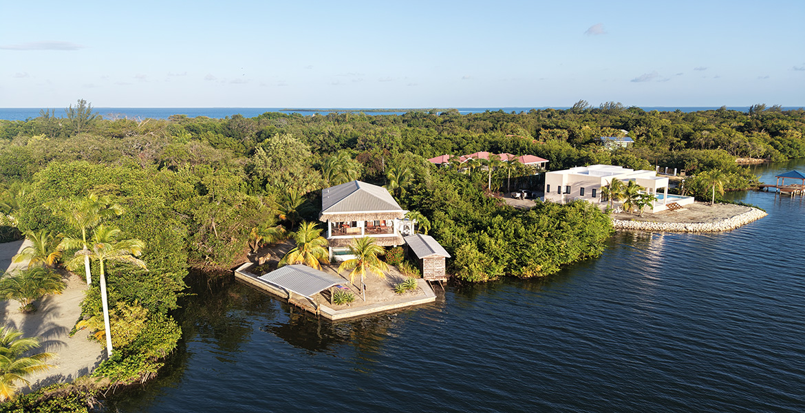 Aerial view of waterfront home in Maya Beach